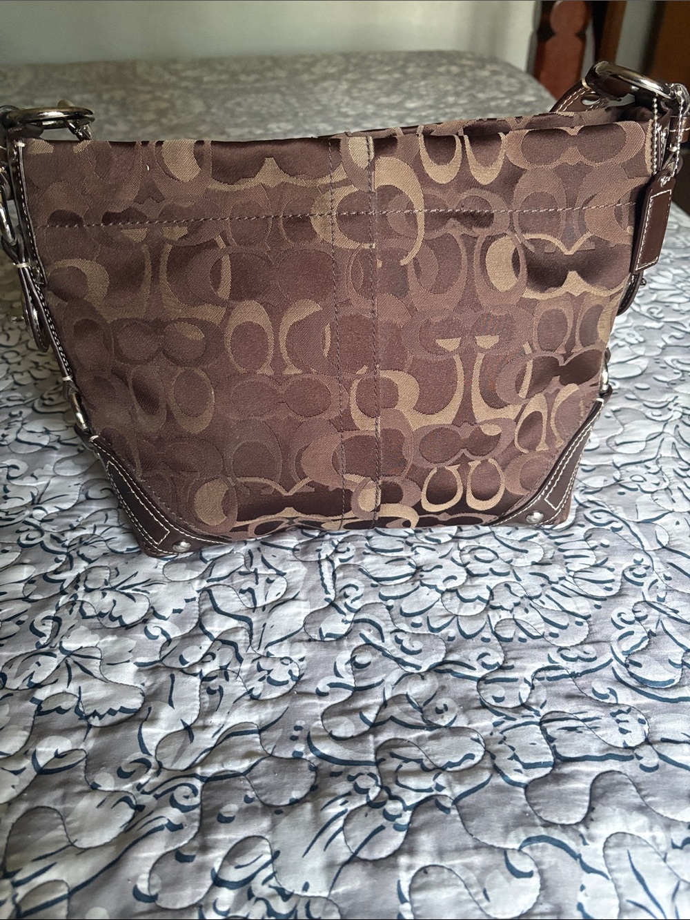 Coach Brown Signature Jacquard Shoulder Bag Carly Hobo medium